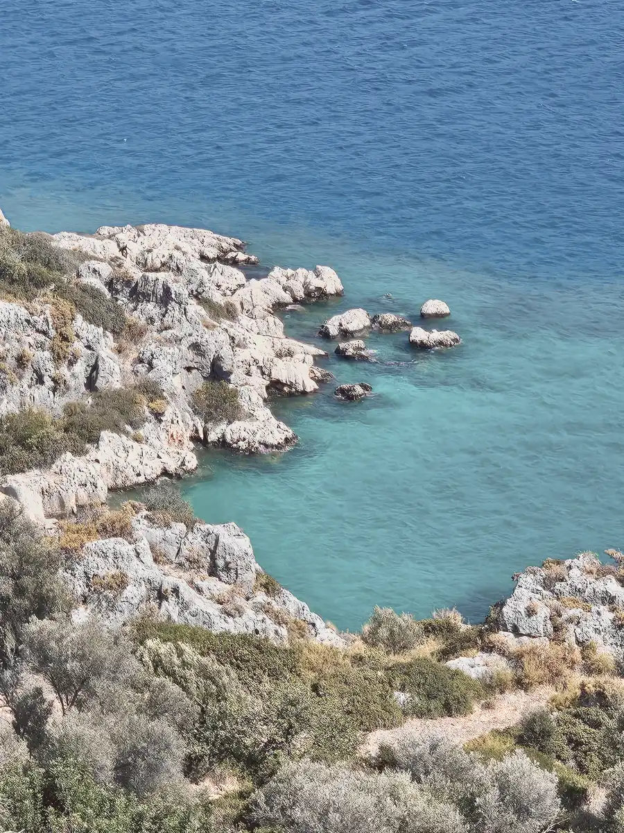 Rocky shore and clear water on the Antalya coast, Turkey